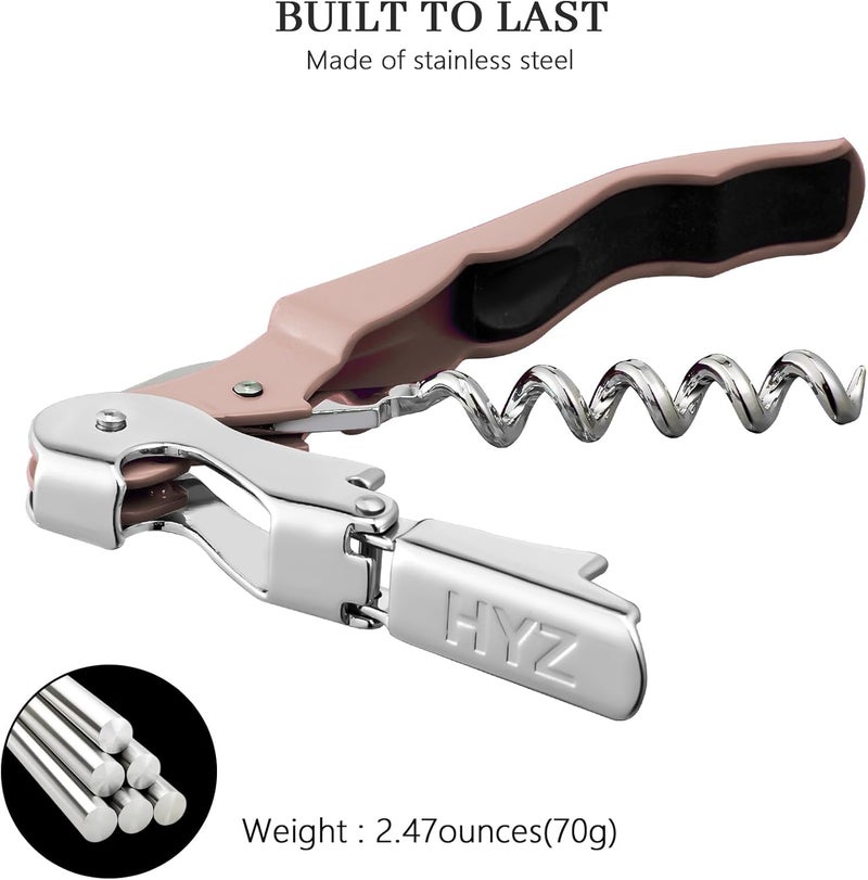 HYZ 2-Pack Wine Opener Waiter Corkscrew, Professional Wine Key for Servers, Bartender with Foil Cutter, Manual Wine Bottle Opener Double Hinged (Dark Pink) - Image 5